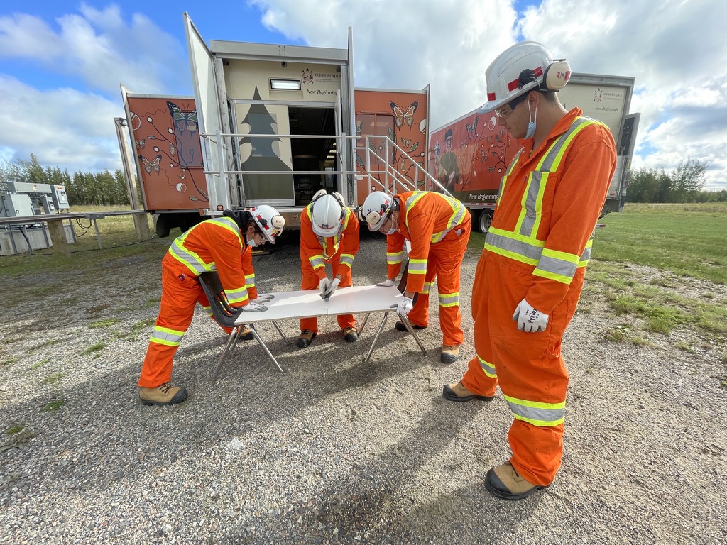 Four electrical apprentices working together during remote hands-on training